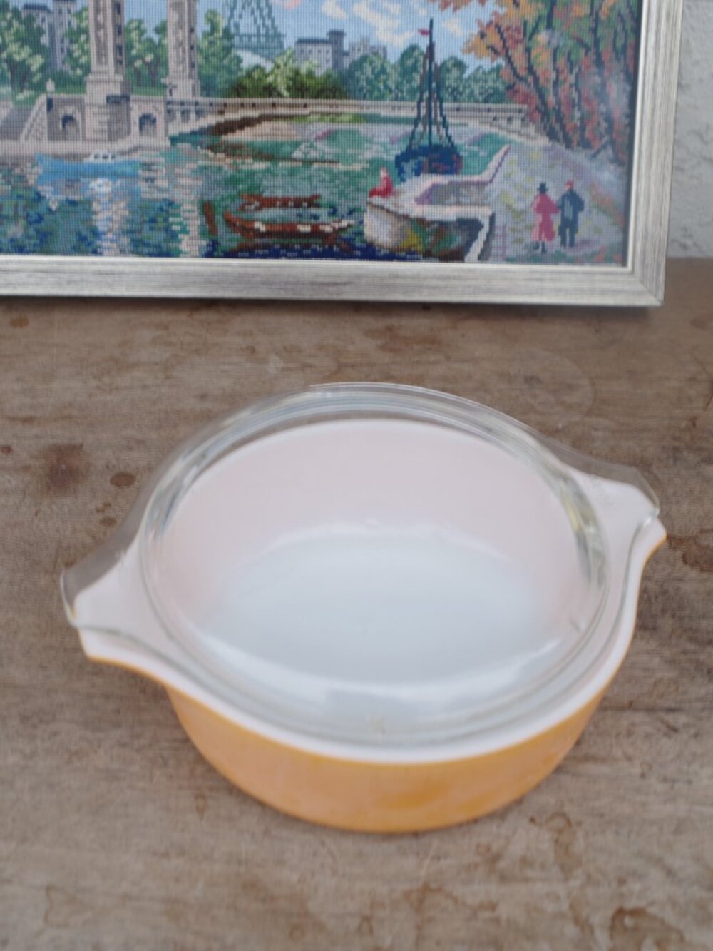 Vintage Peach Solid Pyrex Bowl With Lid
